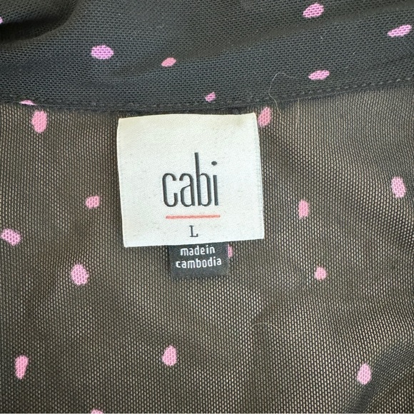 CAbi Impetuous Topper Black Pink Polka Dot Sheer Mesh Long Sleeve Womens Size L - Picture 9 of 11